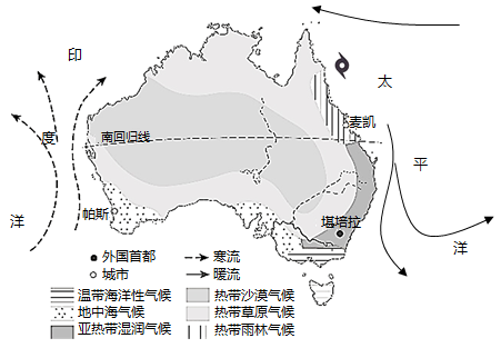 下左圖為澳大利亞氣候類型分佈示意圖右圖為珀斯氣溫曲線和降水量