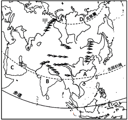 讀亞洲地形圖完成下列要求