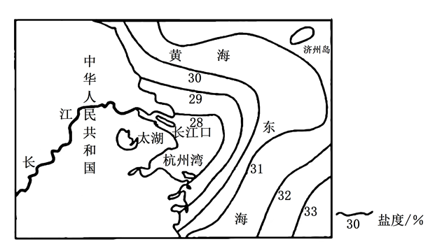 读某海域等盐度线图回答下面小题