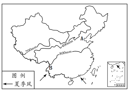 材料:图是我国200mm,400mm,800mm年等降水量线示意图