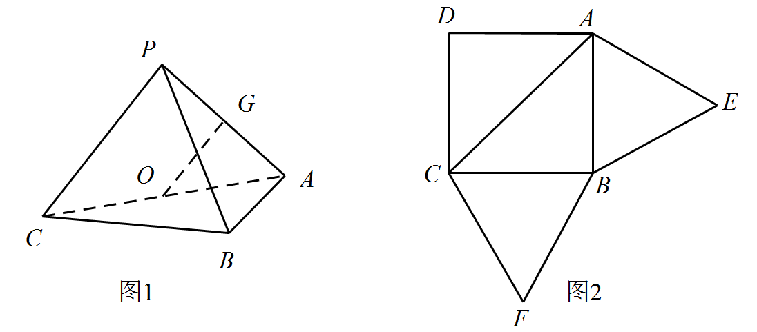 如图1,已知三棱锥,图2是其平面展开图,四边形为正方形,和均为正三角形