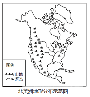 讀北美洲地形分佈示意圖和氣候類型分佈示意圖回答下列問題