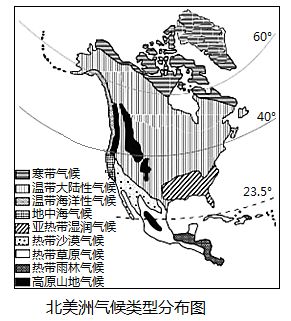 讀北美洲地形分佈示意圖和氣候類型分佈示意圖回答下列問題