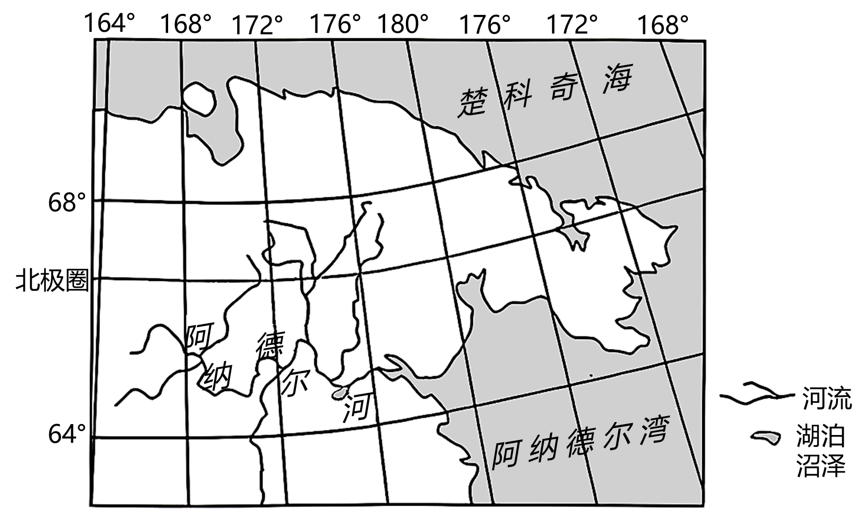 ①③④d②③④2阿纳德尔河的支流分布大面积沼泽,其地质原因是()a