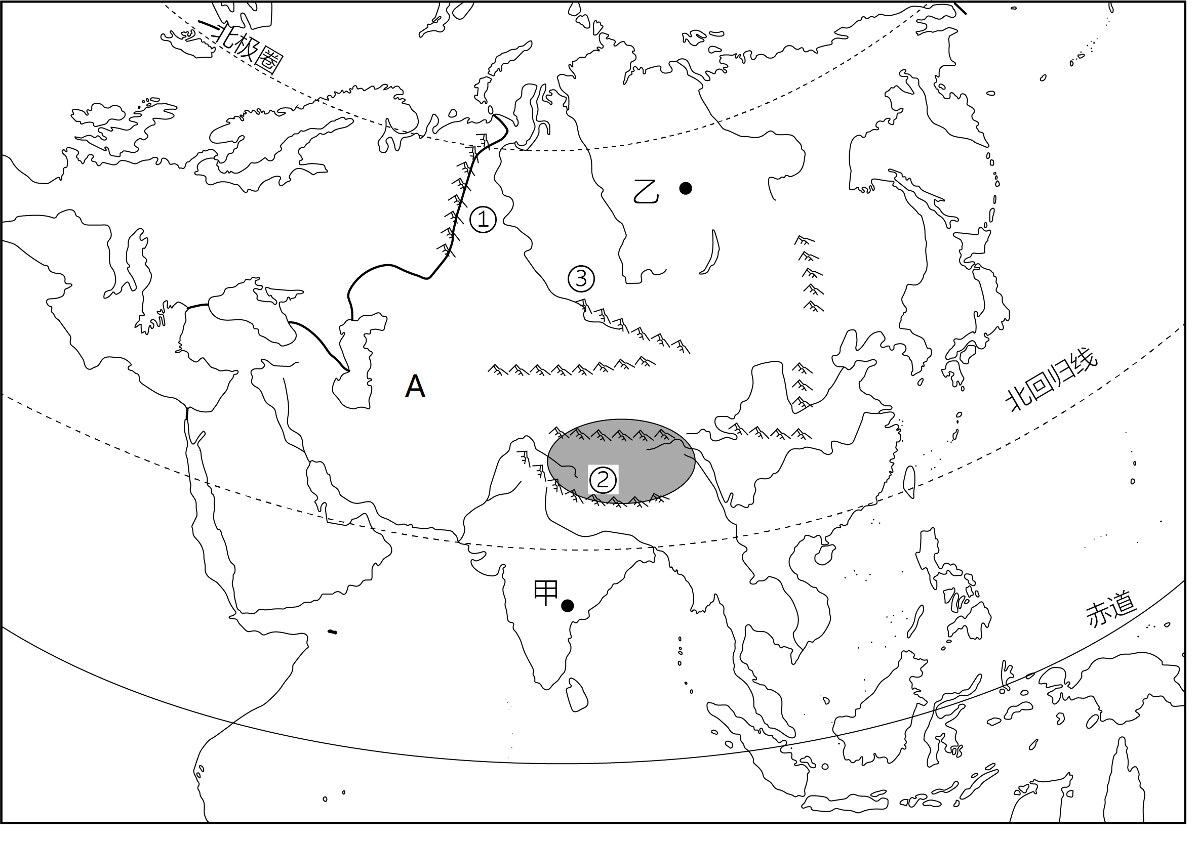 亚欧地形图黑白图片