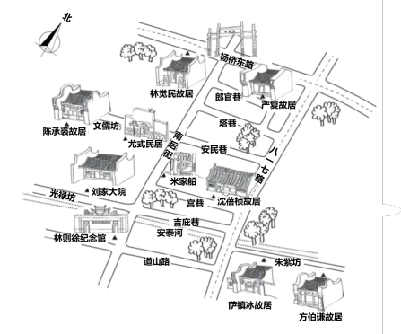 福州三坊七巷平面图 3．文化遗产是魔续中华文脉、传承华夏文明的重要载体