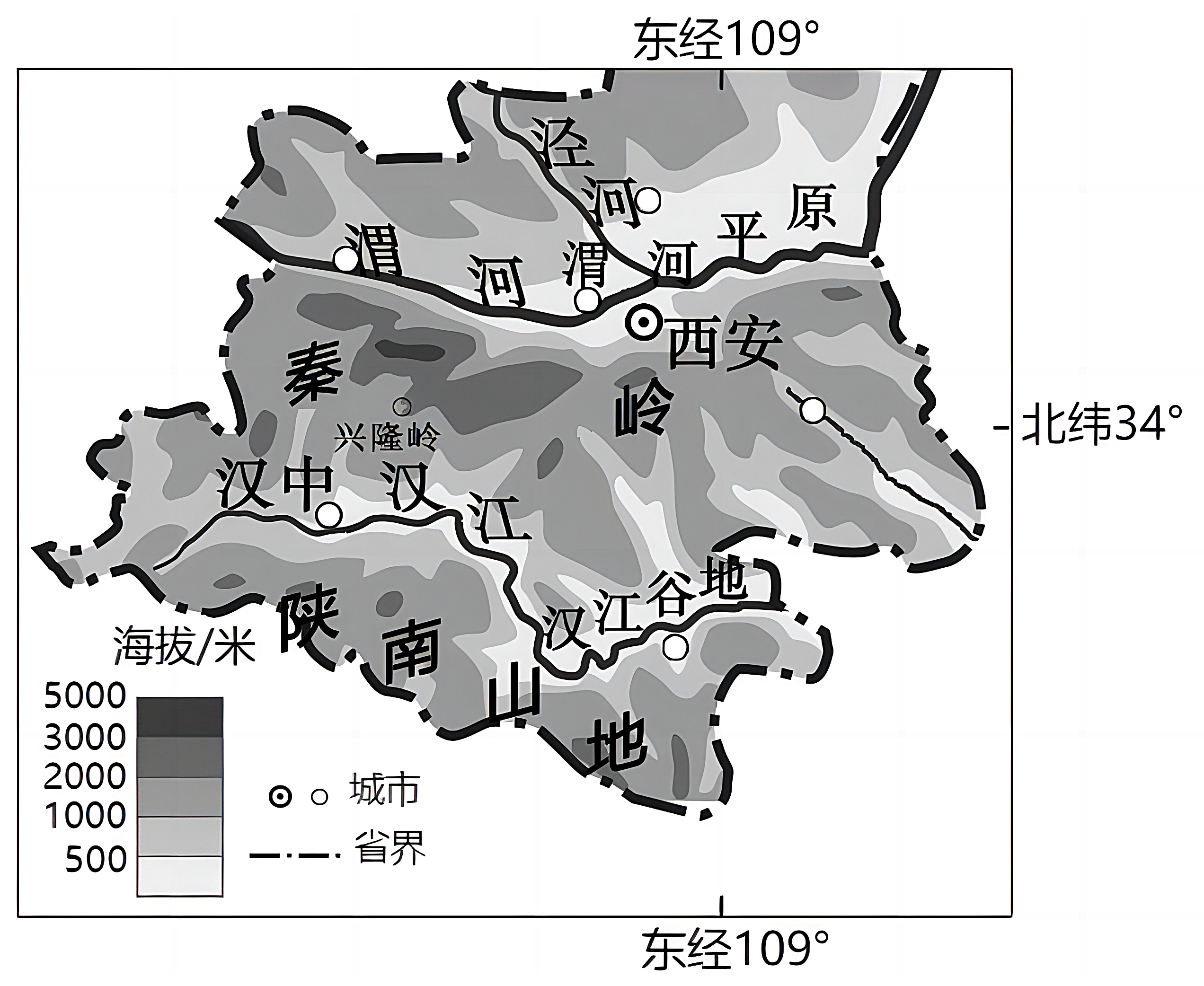 材料一 下图示意秦岭南北地理的气候资料及陕西省局部地区地形图