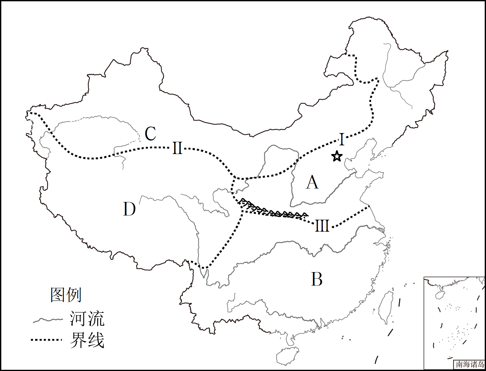 读我国四大地理区域示意图完成下列问题