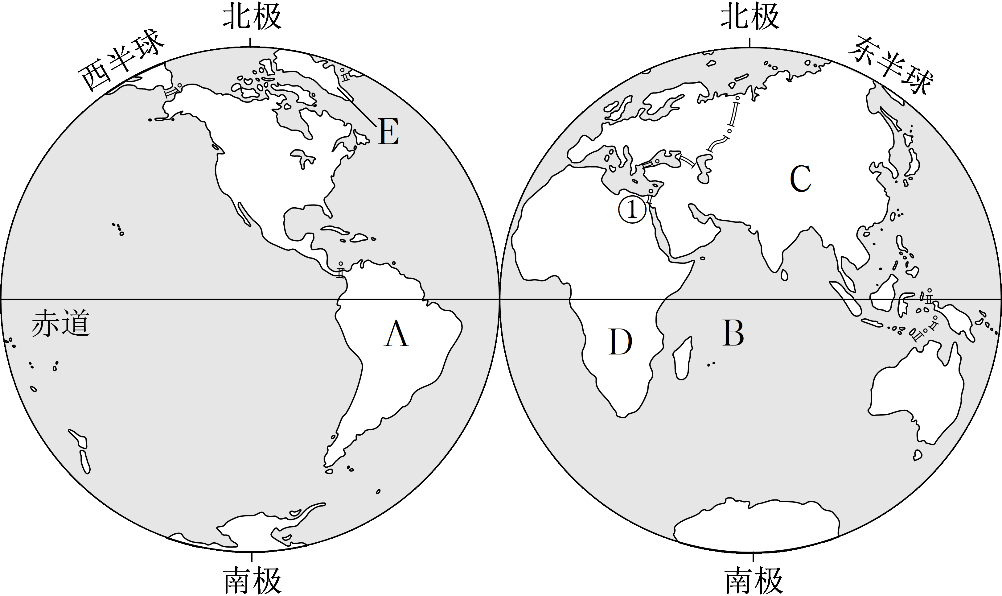 读大洲和大洋分布图,完成下列问题