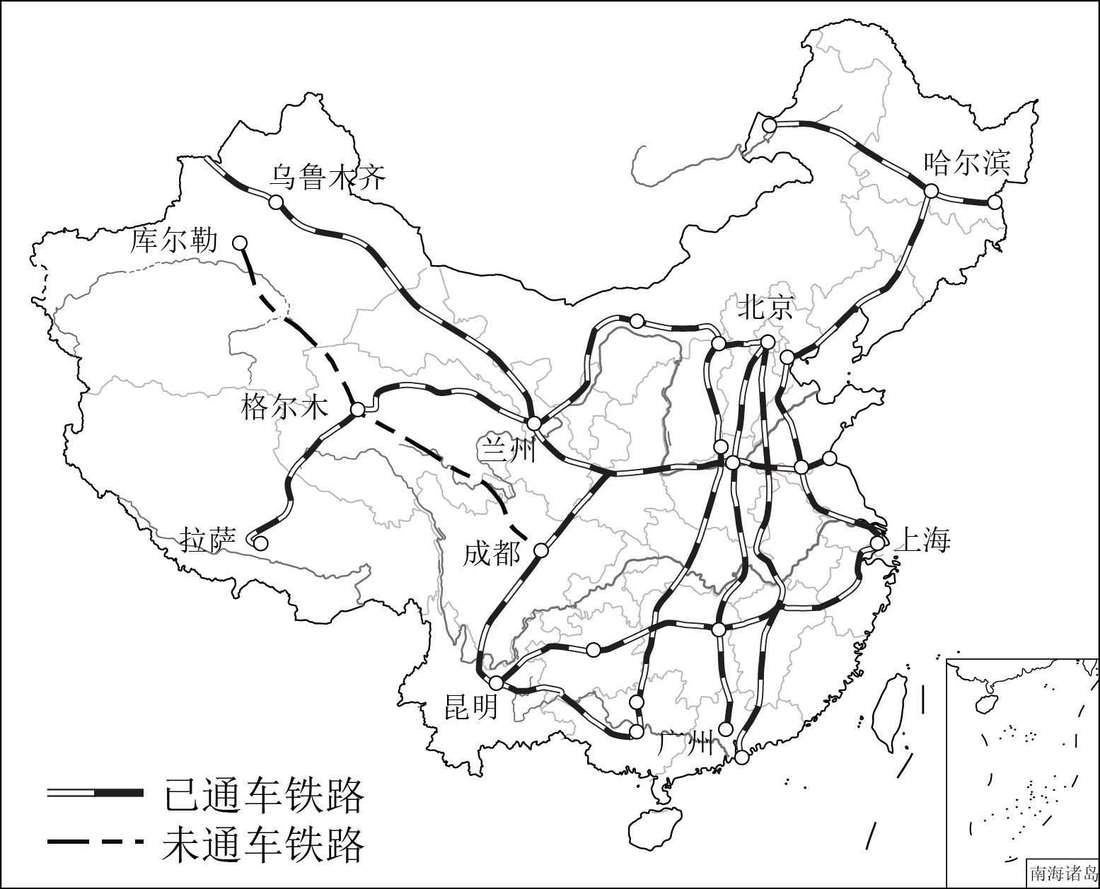 读中国主要铁路分布图关于我国的交通运输网络叙述正确的是