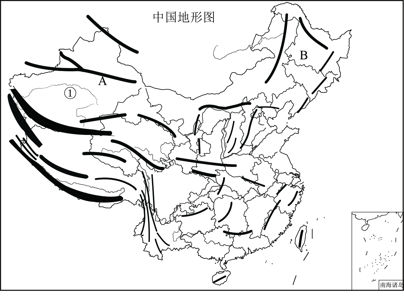 中国地形地图简笔画图片